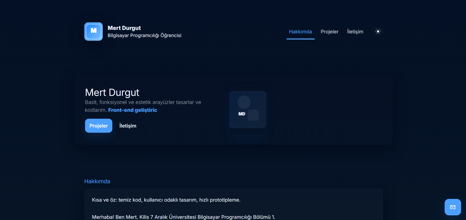 Temel Web Geliştirme Portföy Sitesi (Mert Durgut)