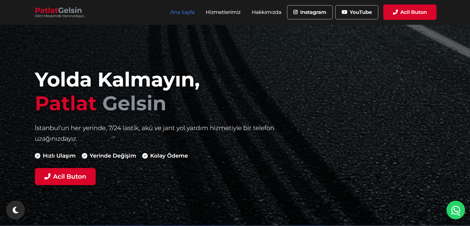 patlatgelsin.com - 7/24 Lastik, Jant ve Akü Yol Yardım Hizmetleri Web Sitesi